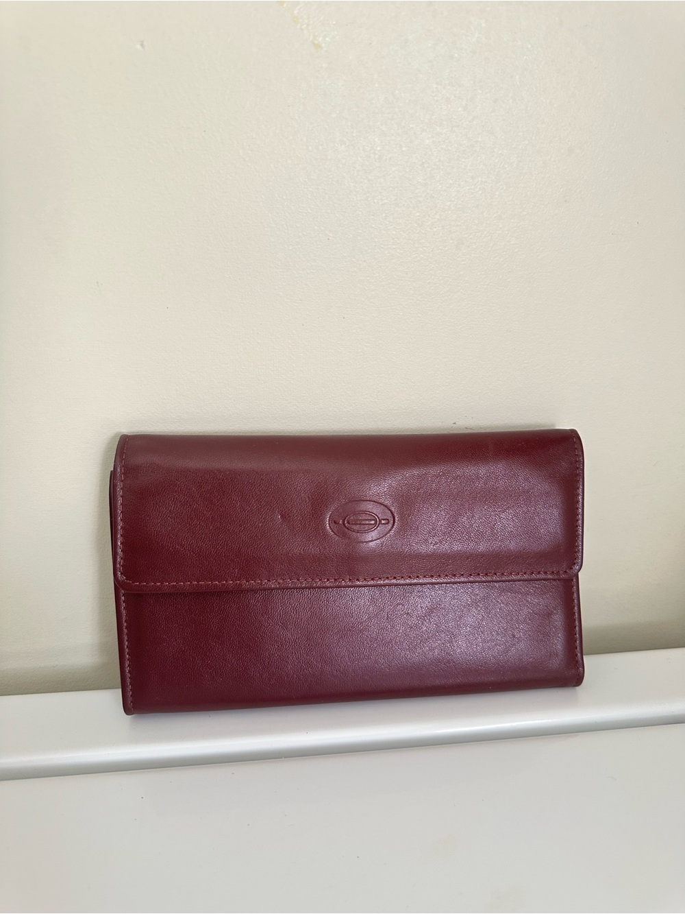 Rolfs Genuine Leather Trifold Checkbook Wallet w/ Kiss Lock Coin Pocket/Burgundy
